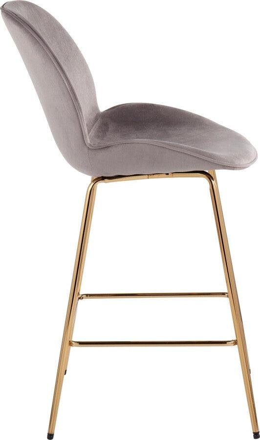 Lumisource Barstools - Diva /Glam Counter Stool In Gold Steel & Silver Velvet (Set of 2)