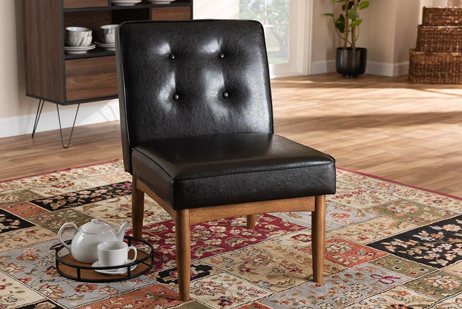 Wholesale Interiors Dining Chairs - Arvid Mid-Century Modern Dark Brown Faux Leather Upholstered Wood Dining Chair