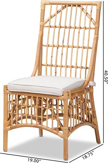 Wholesale Interiors Dining Chairs - Rose Modern Bohemian White Fabric Upholstered and Natural Brown Rattan Dining Chair