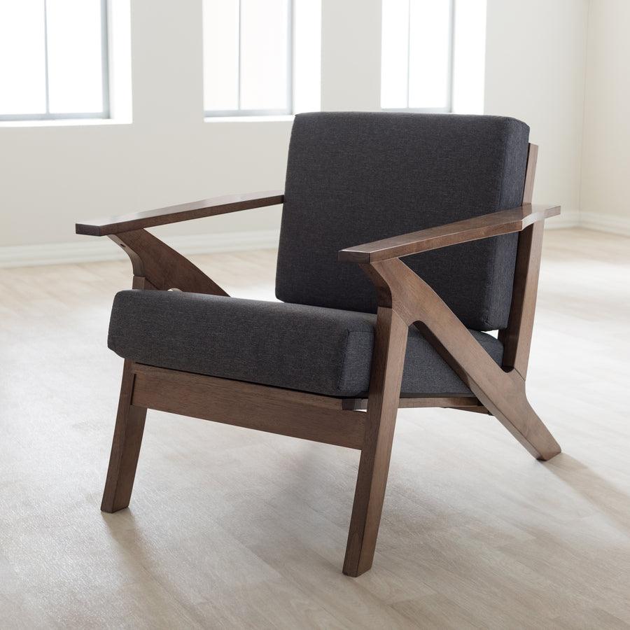 Wholesale Interiors Accent Chairs - Cayla Grey Fabric & "Walnut" Brown Wood Living Room 1-Seater Lounge Chair