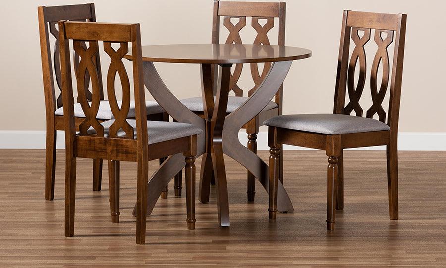Wholesale Interiors Dining Sets - Mona Grey Fabric Upholstered and Walnut Brown Finished Wood 5-Piece Dining Set
