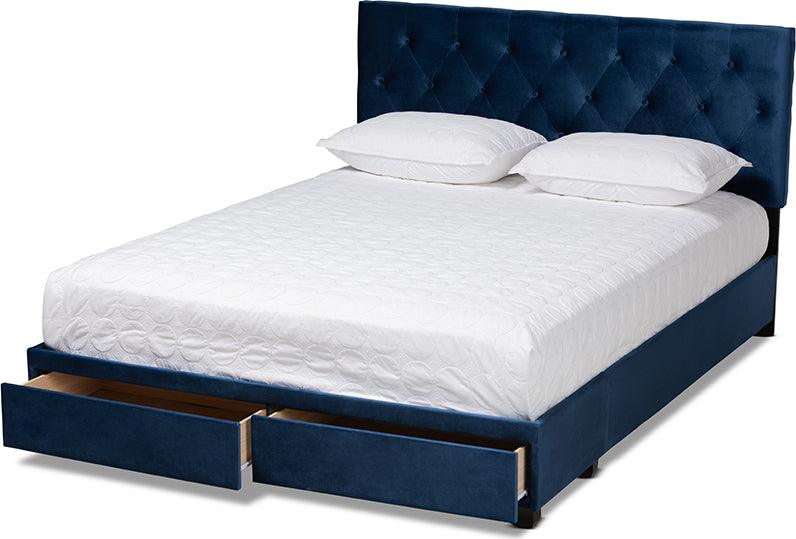 Wholesale Interiors Beds - Caronia Queen Storage Bed Navy Blue & Black