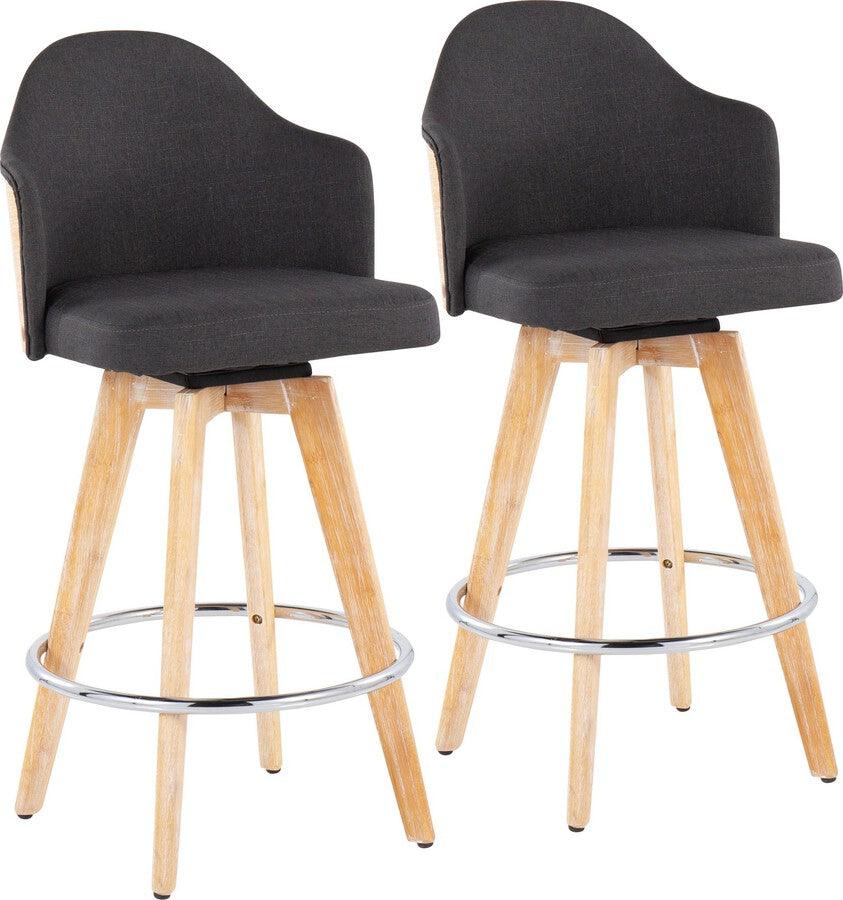 Lumisource Barstools - Ahoy Counter Stool With Bamboo Legs & Round Chrome Metal Footrest With Charcoal Fabric