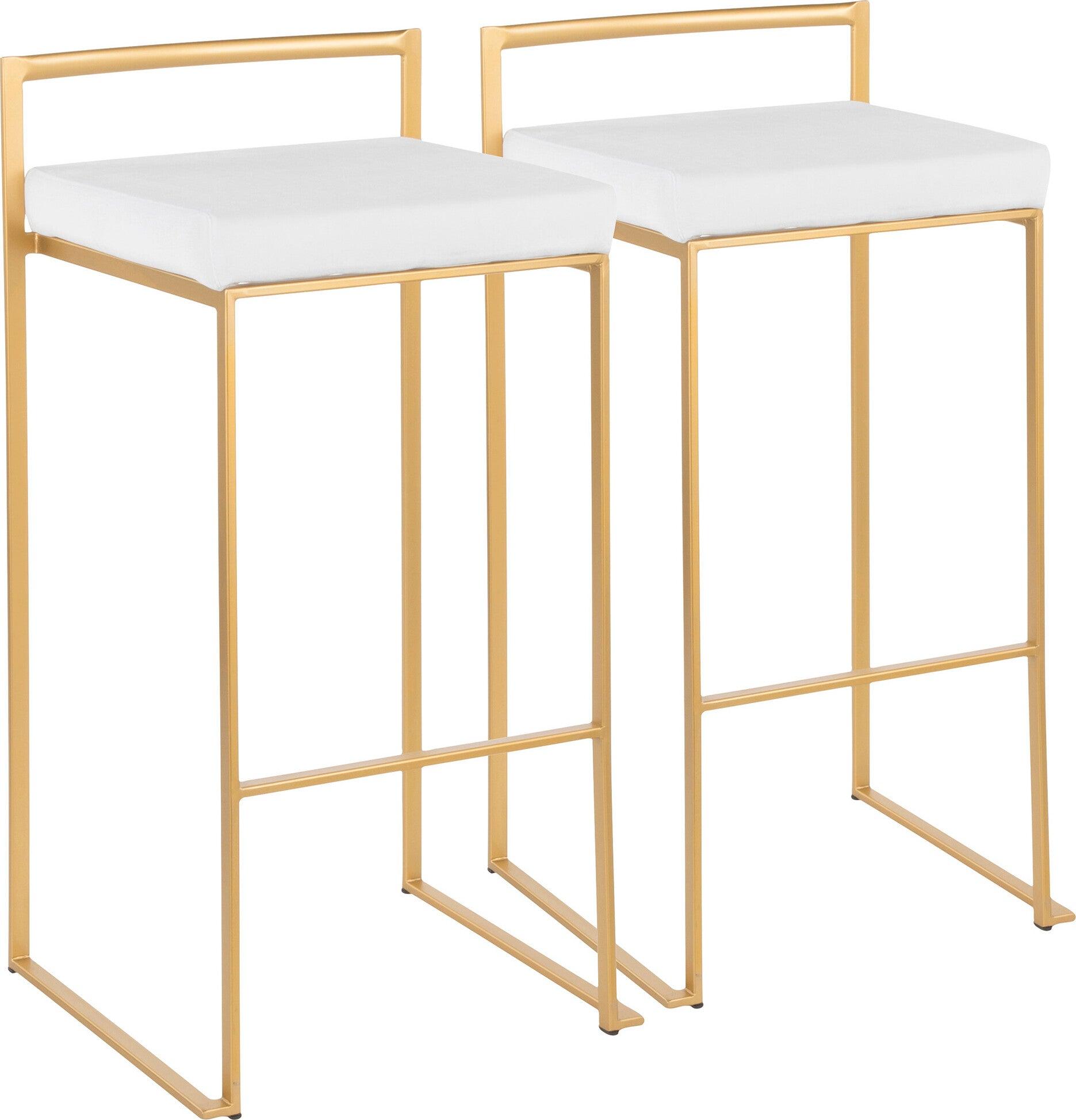 Lumisource Barstools - Fuji Contemporary-Glam Stackable Barstool in Gold with White Velvet Cushion (Set of 2)