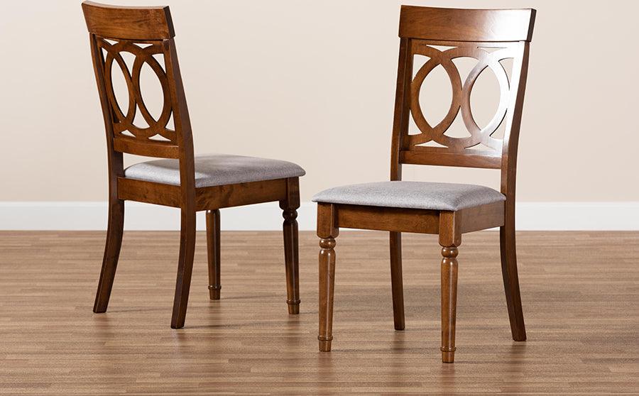 Wholesale Interiors Dining Chairs - Lucie Contemporary Grey Fabric and Brown Finished Wood 2-Piece Dining Chair Set