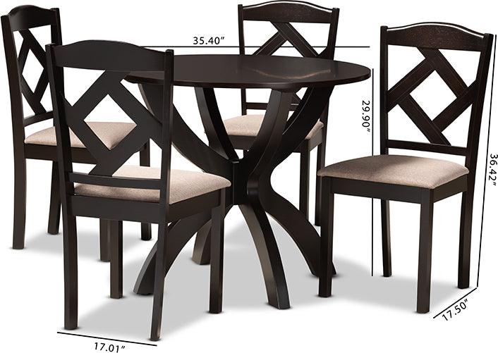 Wholesale Interiors Dining Sets - Quinlan Sand Fabric Upholstered and Dark Brown Finished Wood 5-Piece Dining Set