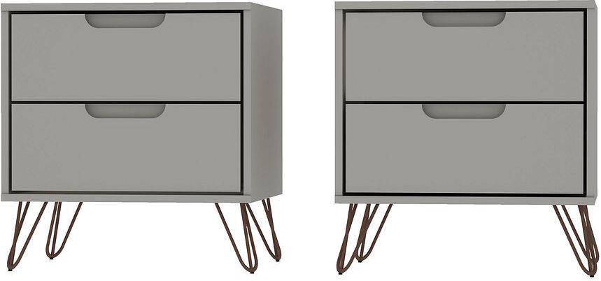 Manhattan Comfort Nightstands & Side Tables - Rockefeller 2-Drawer Off White and Nature Nightstand (Set of 2)