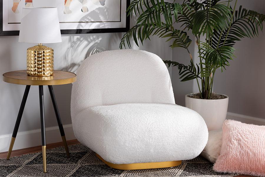 Wholesale Interiors Accent Chairs - Paiva White Boucle Upholstered and Brushed Gold Finished Accent Chair