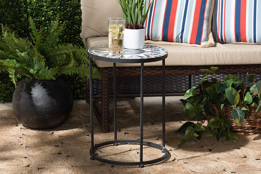 Wholesale Interiors Outdoor Side Tables - Kaden Multi-Colored Glass and Black Metal Outdoor Side Table