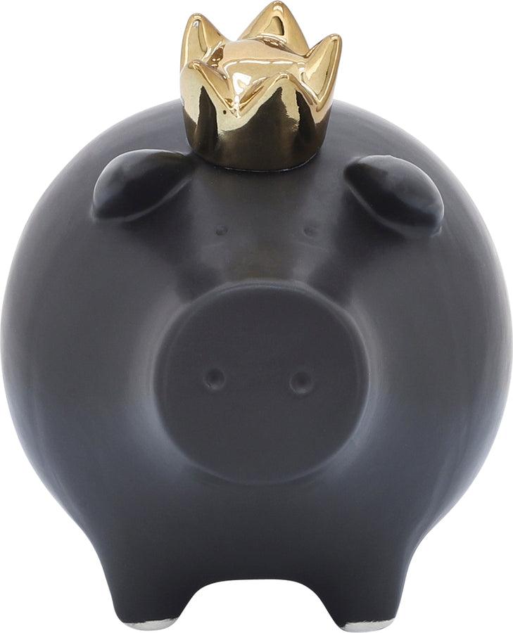 Sagebrook Home Decorative Objects - Ceramic 6" Pig With Crown Black