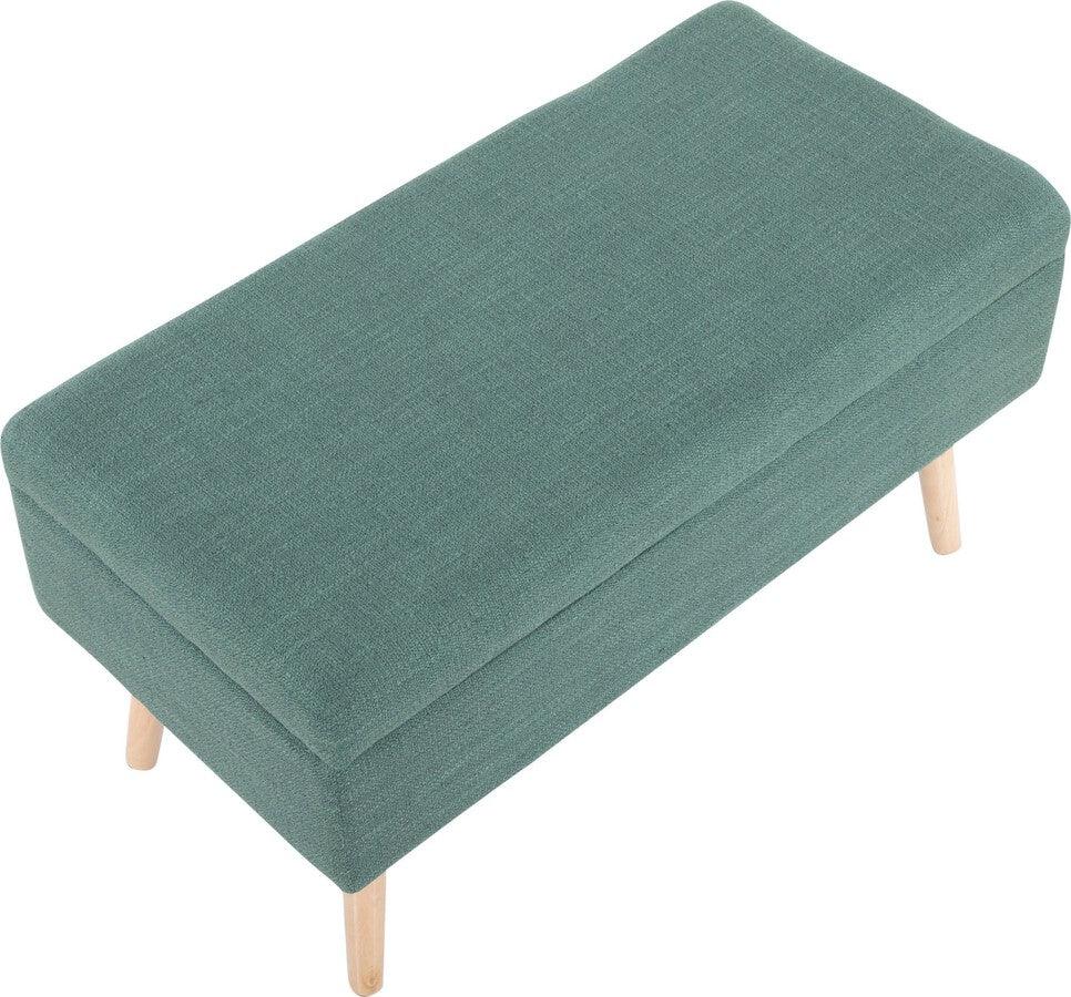 Lumisource Benches - Storage Contemporary Bench in Natural Wood and Green Fabric