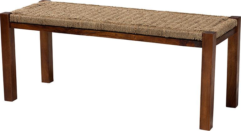 Wholesale Interiors Benches - Hermes Mid-Century Modern Transitional Natural Seagrass And Mahogany Wood Bench