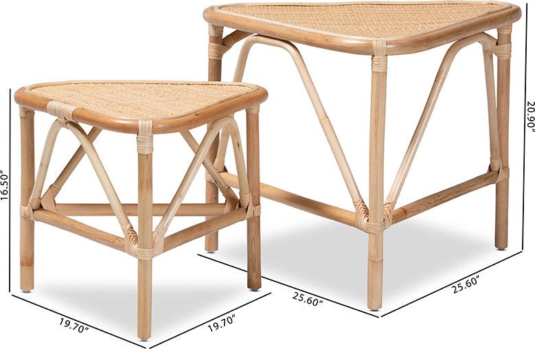Wholesale Interiors Side & End Tables - Jayden Modern Bohemian Natural Brown Finished Rattan 2-Piece End Table Set