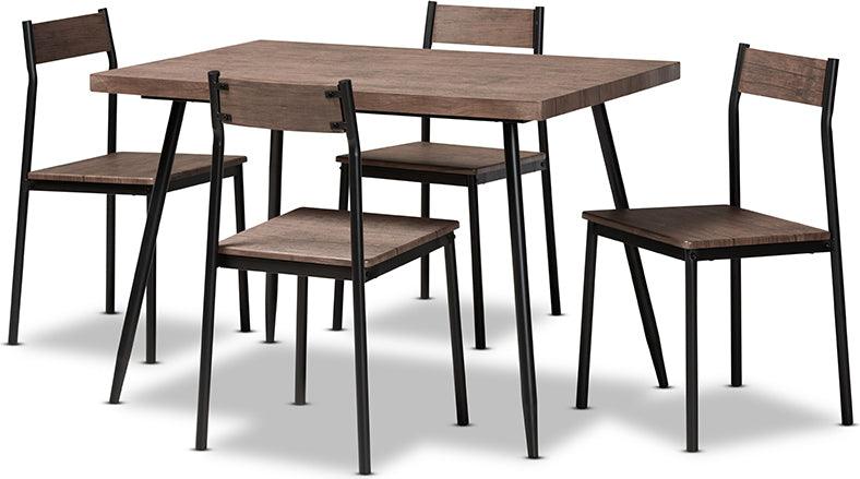 Wholesale Interiors Dining Sets - Mave Walnut Finished Wood and Black Metal 5-Piece Dining Set Walnut & Black