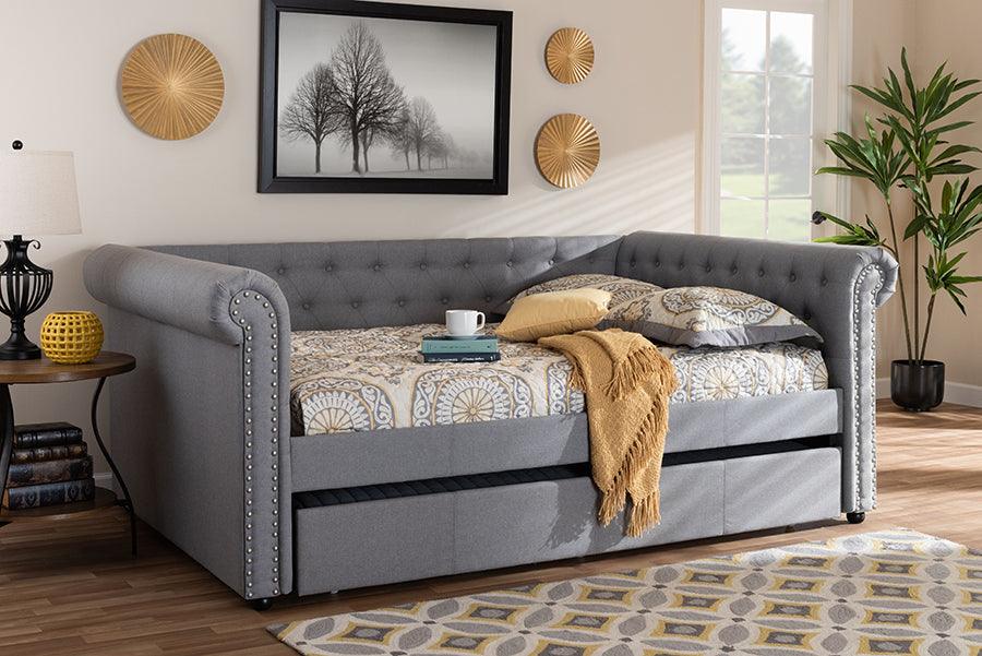Wholesale Interiors Daybeds - Mabelle Modern and Contemporary Gray Fabric Upholstered Full Size Daybed with Trundle