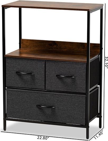 Wholesale Interiors Cabinets & Wardrobes - Hakan Modern Industrial Grey Fabric and Walnut Brown Wood 3-Drawer Storage Cabinet