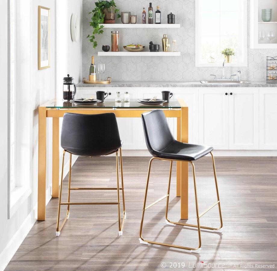 Lumisource Barstools - Duke Contemporary Counter Stool in Gold Metal and Black Faux Leather - Set of 2