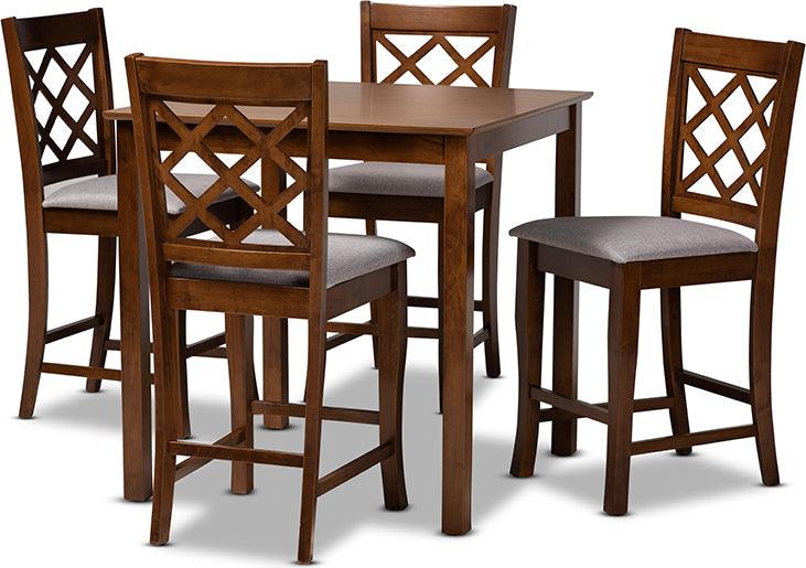 Wholesale Interiors Dining Sets - Alora Grey Fabric Upholstered Walnut Brown Finished 5-Piece Wood Pub Set