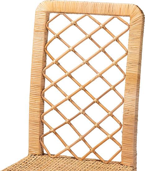 Wholesale Interiors Dining Chairs - Moscow Bohemian Natural Brown Rattan and Walnut Brown Mahogany Wood 2-Piece Dining Chair Set