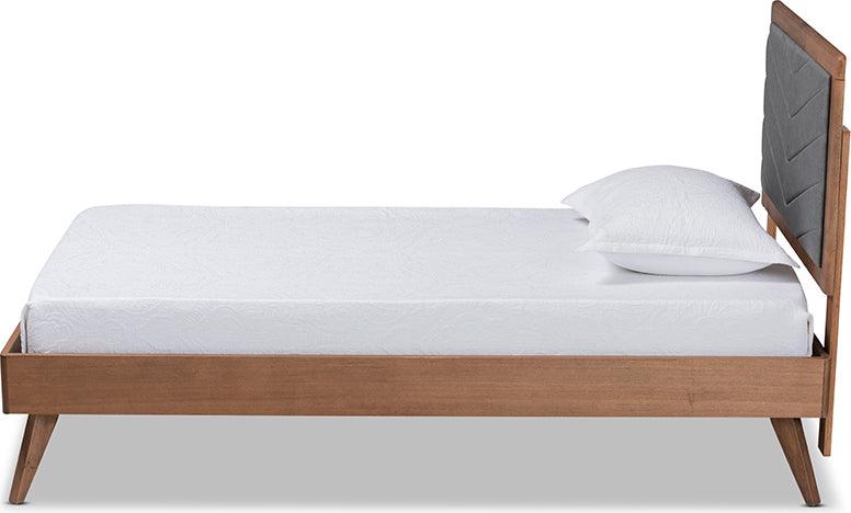 Wholesale Interiors Beds - Roze Dark Grey Fabric Upholstered and Walnut brown Finished Wood Twin Size Platform Bed