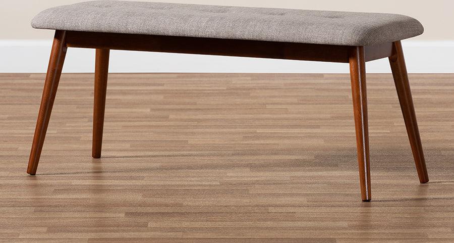 Wholesale Interiors Benches - Flora II Mid-Century Modern Grey Fabric Upholstered Oak Finished Wood Dining Bench
