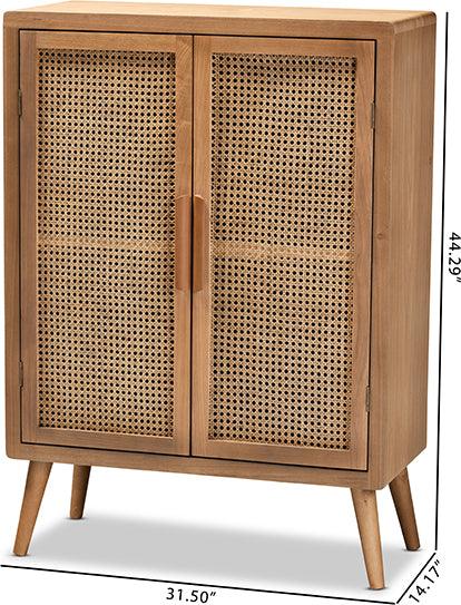 Wholesale Interiors Buffets & Cabinets - Alina Mid-Century Modern Medium Oak Finished Wood and Rattan 2-Door Accent Storage Cabinet