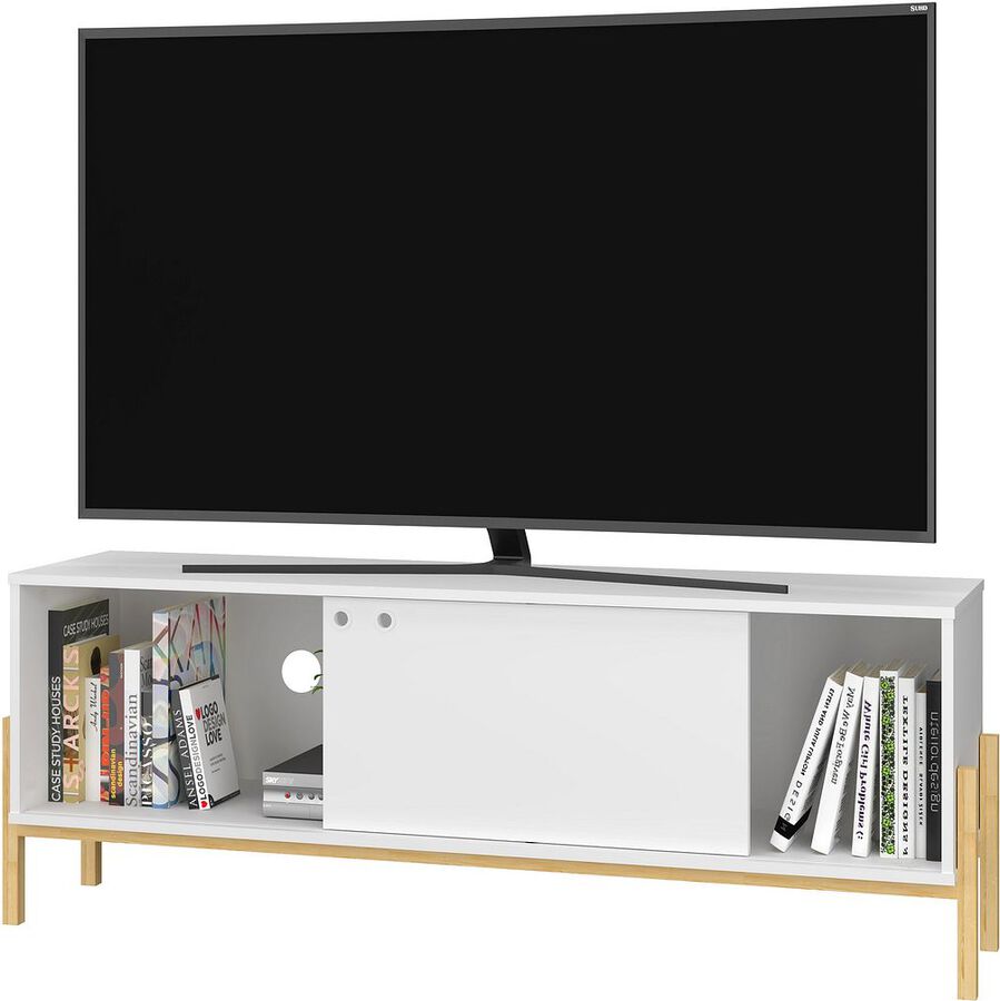 Manhattan Comfort TV & Media Units - Bowery 55.12 TV Stand with 2 Shelves in White and Oak