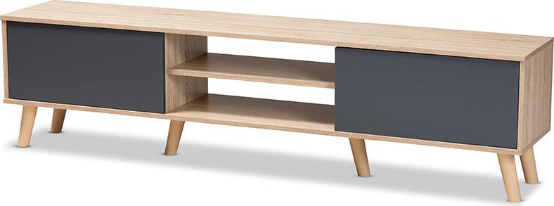 Wholesale Interiors TV & Media Units - Clapton Two-Tone Grey and Oak Brown Finished Wood TV Stand