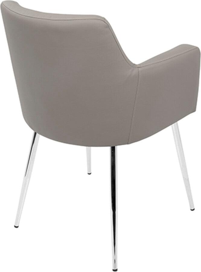 Lumisource Dining Chairs - Andrew Contemporary Dining/Accent Chair in Chrome and Grey Faux Leather - Set of 2