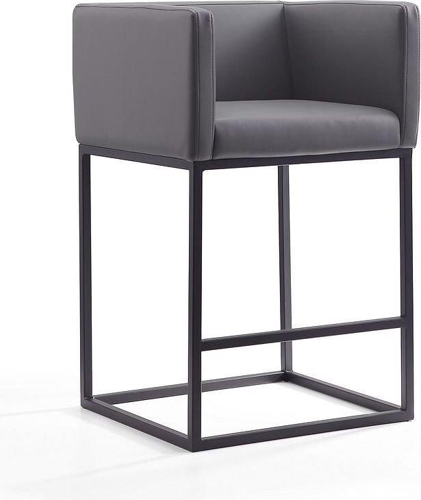 Manhattan Comfort Barstools - Embassy 34 in. Grey and Black Metal Counter Height Bar Stool (Set of 3)