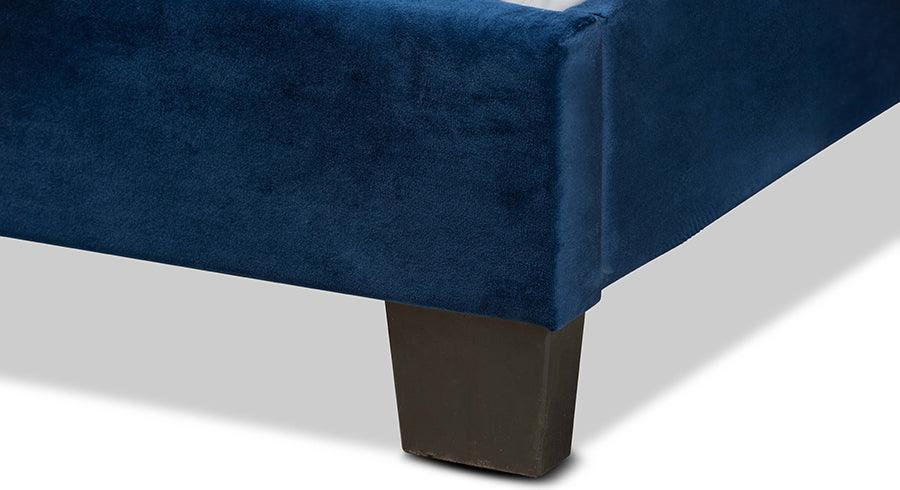 Wholesale Interiors Beds - Caprice Glam Navy Blue Velvet Fabric Upholstered Full Size Panel Bed