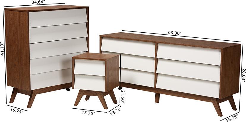 Wholesale Interiors Bedroom Sets - Hildon Mid-Century Modern Two-Tone White and Walnut Brown Finished Wood 3-Piece Storage Set