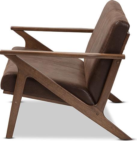 Wholesale Interiors Loveseats - Bianca Walnut Wood Dark Brown Distressed Faux Leather 2-Seater Loveseat