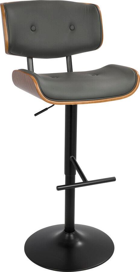 Lumisource Barstools - Lombardi Mid-Century Modern Adjustable Barstool in Walnut with Grey Faux Leather