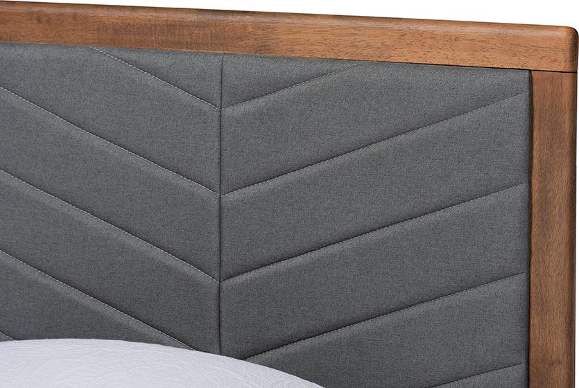 Wholesale Interiors Beds - Roze Dark Grey Fabric Upholstered and Walnut brown Finished Wood Twin Size Platform Bed