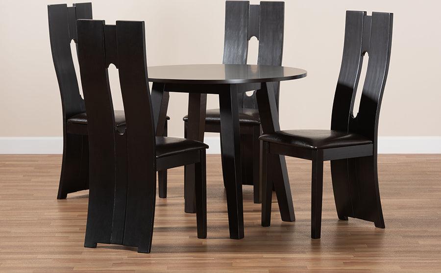 Wholesale Interiors Dining Sets - Torin Dark Brown Faux Leather Upholstered and Dark Brown Finished Wood 5-Piece Dining Set