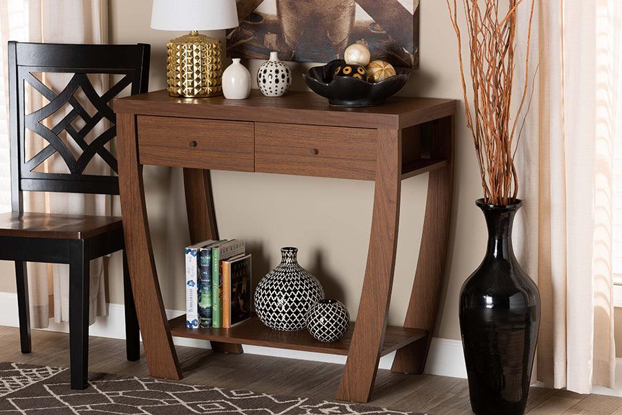 Wholesale Interiors Consoles - Capote Modern and Contemporary Walnut Brown Finished Wood 2-Drawer Console Table