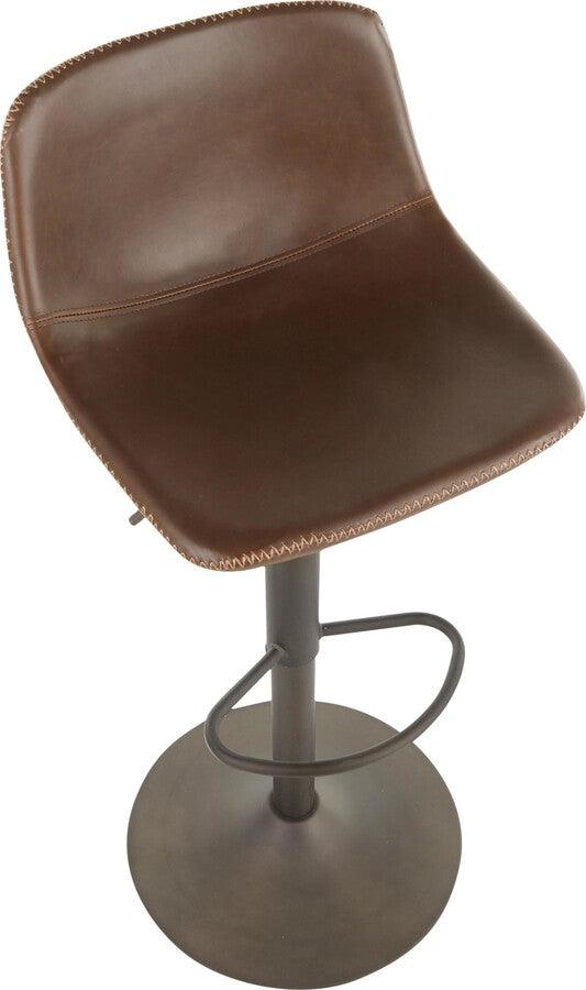 Lumisource Barstools - Duke Industrial Adjustable Barstool in Antique Metal and Brown Faux Leather - Set of 2