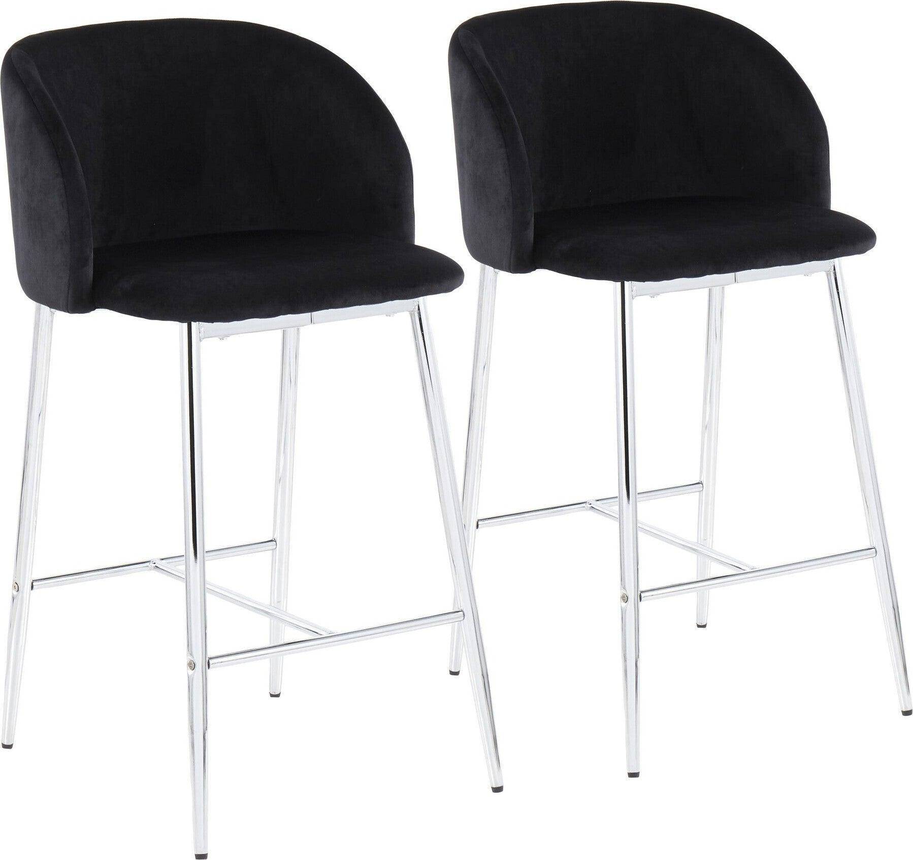 Lumisource Barstools - Fran Counter Stool (Set of 2) Chrome & Black Velvet