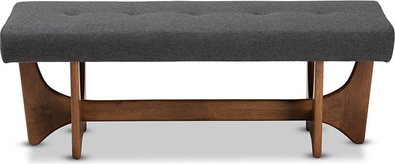 Wholesale Interiors Benches - Theo Mid-Century Modern Dark Grey Fabric Upholstered Walnut Finished Bench