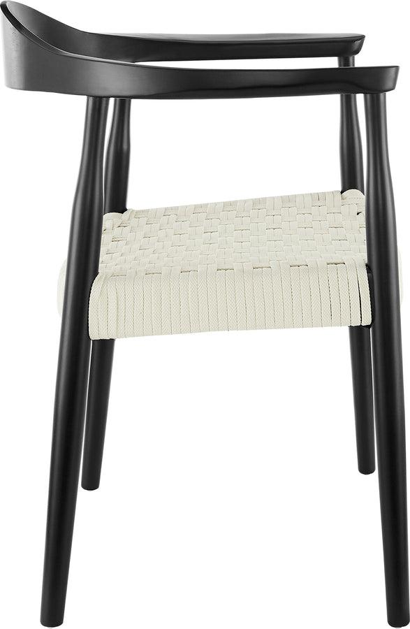 Euro Style Dining Chairs - Hannu Armchair in Matte Black with White Seat Rope