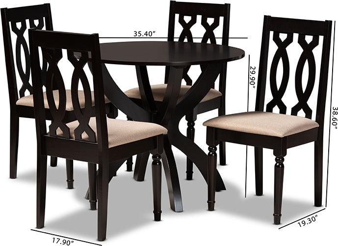 Wholesale Interiors Dining Sets - Mona Sand Fabric Upholstered and Dark Brown Finished Wood 5-Piece Dining Set