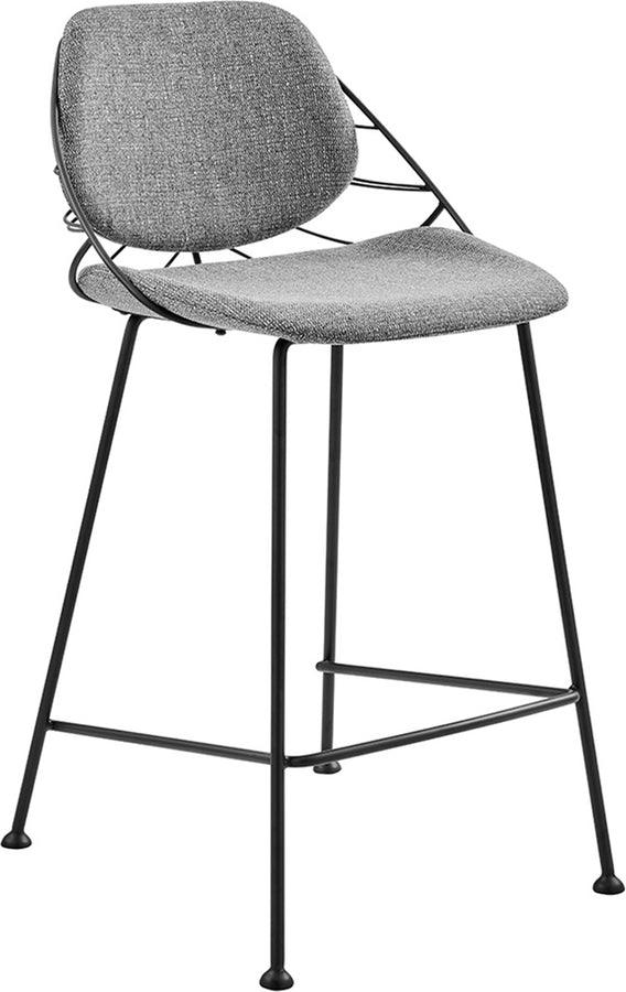 Euro Style Barstools - Linnea-C Counter Stool in Light Gray Fabric with Matte Black Frame and Legs - Set Of 2