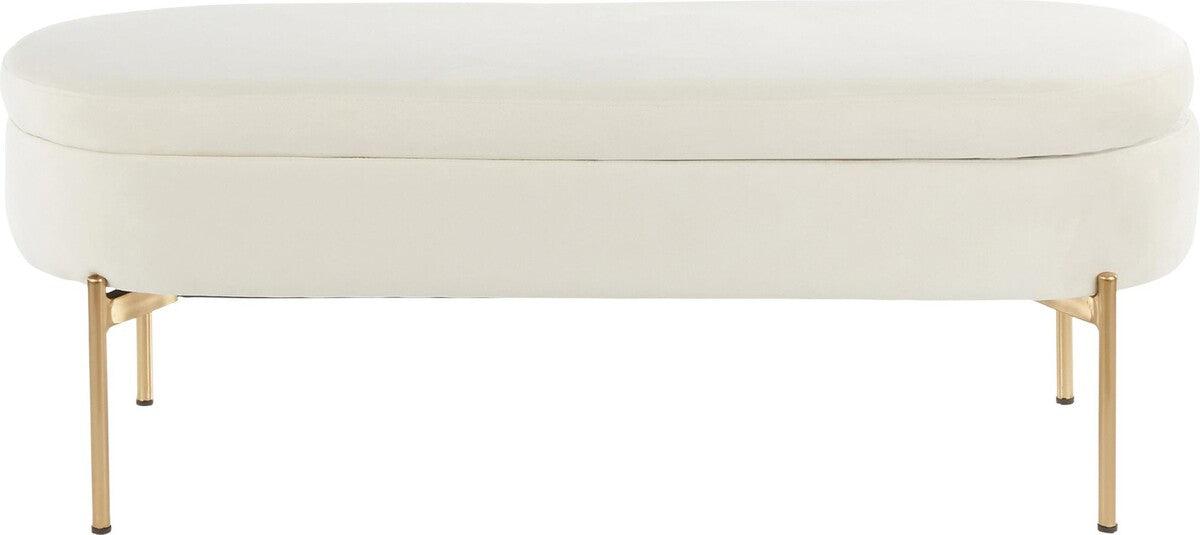 Lumisource Benches - Chloe Contemporary/Glam Storage Bench in Gold Metal and Cream Velvet
