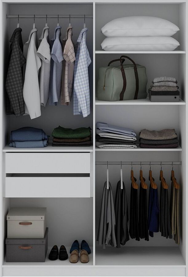 Manhattan Comfort Cabinets & Wardrobes - Gramercy Modern 2-Section Freestanding Wardrobe Armoire Closet in White