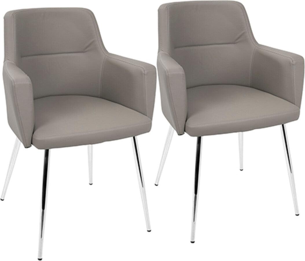 Lumisource Dining Chairs - Andrew Contemporary Dining/Accent Chair in Chrome and Grey Faux Leather - Set of 2