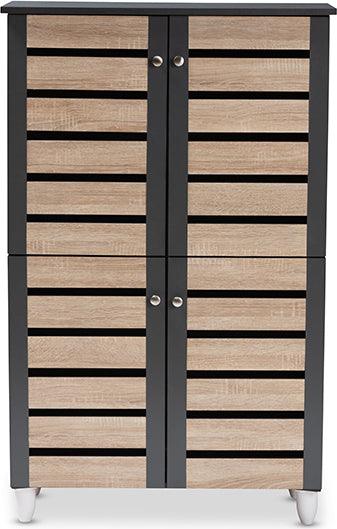Wholesale Interiors Shoe Storage - Gisela Modern and Contemporary Two-Tone Oak and Dark Gray 4-Door Shoe Storage Cabinet