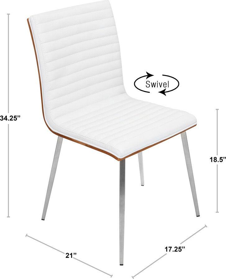 Lumisource Dining Chairs - Mason Dining Chair with Swivel Stainless Steel, Walnut & White Set of 2