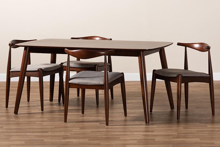 Wholesale Interiors Dining Sets - Amato Light Gray Fabric Walnut Finished Wood 5-Piece Dining Set