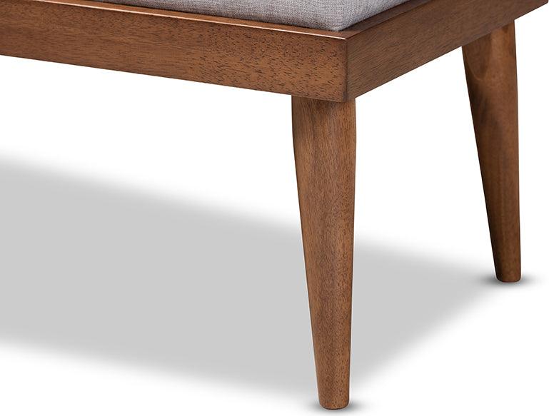Wholesale Interiors Benches - Linus Mid-Century Modern Greyish Beige Fabric Upholstered And Button Tufted Wood Bench